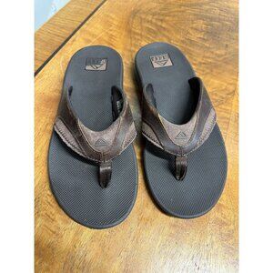Reef Men’s Fanning Bottle Opener Flip Flops Brown Leather Sandals Thongs Shoes